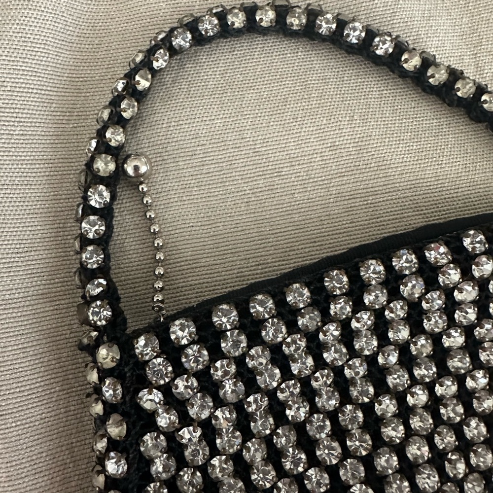 Tiny vintage 1930’s rhinestone purse- Black and Silver Crystal Embellished Bag